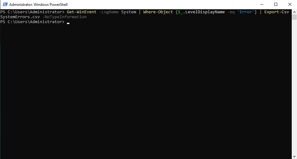 System error events exported to CSV